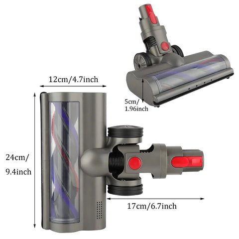 Quick Release Direct Drive Turbine Cleaner Head For Dyson Cordless Vacuums V15 V11 V10 V8 V7 with dimensions shown