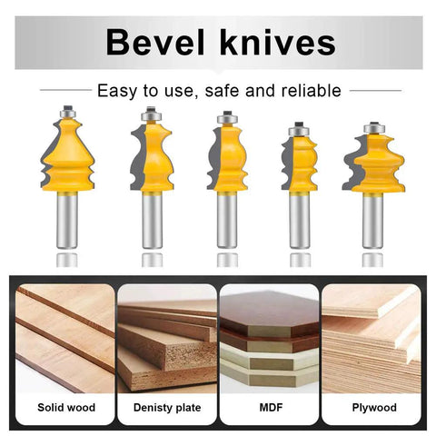 Half Inch Shank Molding Router Bit Set For Edge Rounding And Roundover Beading Five Piece Pro Grade Carbide Cutter CNC Woodworking Bits