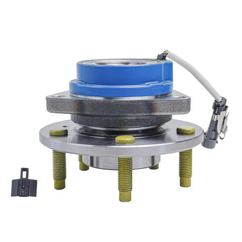 Front Wheel Hub & Bearing Assembly Set (2) for Chevy Impala, Monte Carlo, showing ABS sensor wire and triangular flange