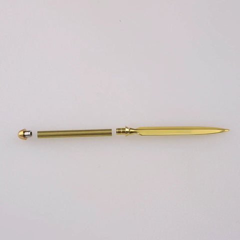 Premium Gold Woodturning Jig Set For Crafting Letter Openers Six Pack Bushing Template Guide showing gold letter opener parts.