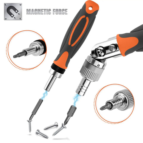 68 In 1 Ratcheting Screwdriver Set With Magnetic Bits Rotatable Ratchet Handles Extension Bar And Sockets Plus Storage Case