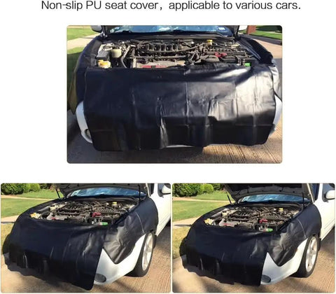 Rock Solid Magnetic Fender Work Covers For Tesla Cybertruck laid flat on a car hood, showcasing non-slip rubber material and strong magnets.