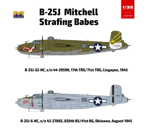 1/32 US Army B-25J Mitchell Strafing Babes Plastic Model Kit With 499 Parts, Unpainted Assembly Kit Includes Etched Parts And Nose Weights, Cartograph Decals, Paints And Tools Not Included featuring illustrations of bombers