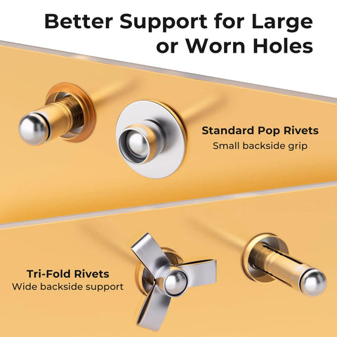 All In One 1200Pcs Pop Rivets And Trifold Rivets Kit With Washers For Auto DIY And Metalwork - 14 Standard Rivet Sizes Plus 1 Trifold Size Includes Washers For Strong Secure Fastening: standard and tri-fold rivets for large or worn holes