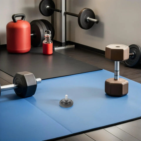 4 Pack Adjustable Swivel Leveling Feet With Anti Slip Rubber Pads for Treadmills displayed on gym floor