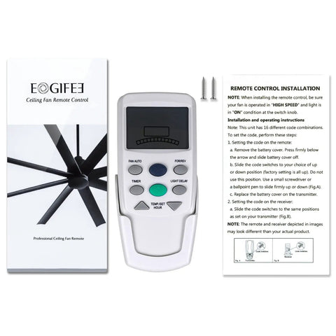 Ceiling Fan Remote Control Replacement For Hampton Bay Thermostatic Remote With Reverse Function And Auto Mode displayed with manual and box