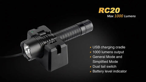 Premium Bundle 1000 Lumen Beast Mode Bright Rechargeable Tactical LED Flashlight With USB Charging Cradle in cradle