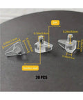 Beefy 180 To 270 Piece Metal Shelf Pegs showing dimensions and materials, stainless steel and PVC components, ideal for cabinets.