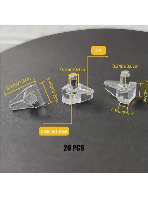 Beefy 180 To 270 Piece Metal Shelf Pegs showing dimensions and materials, stainless steel and PVC components, ideal for cabinets.