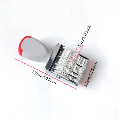 Totally Versatile Rubber Date Stamp With Rotating Mechanism For Scrapbooking And Office Tasks with ergonomic handle and dimensions 7.7cm by 4cm.