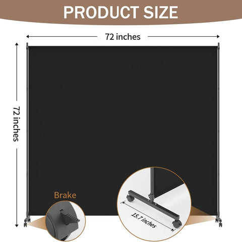 Movable Room Divider With Caster Wheels And Brakes For Easy Moving And Locking In Place 6 Feet By 6 Feet Privacy Screen Black