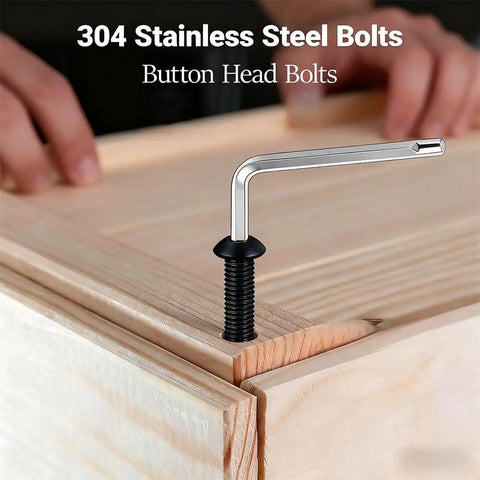 20 Pack 5/16-18x3/4 Button Head Socket Cap Screws Set In 304 Stainless Steel With Black Oxide Finish shown in wooden assembly
