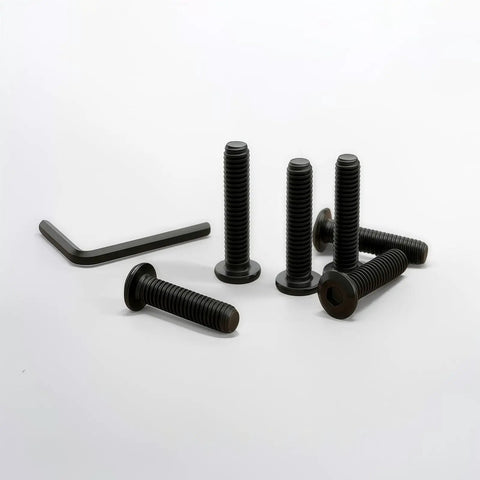 Tough As Nails 304 Stainless Steel Flat Head Hex Socket Cap Screws, 3/16 X 3/4 Inch, 50 Pack Black Oxide Finish displayed with an L wrench.