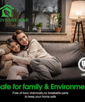 Mother and child on couch under LED Light Bulbs 60 Watt Equivalent A19 Warm White 3000K E26 Base Non Dimmable 750 Lm UL Listed 16 Pack.