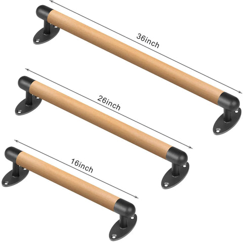 Forever Built Wood Handrail For Indoor Stairs With Wall Mount And Heavy Duty Metal Brackets 26 Inch Round 1.3 Inch Diameter