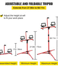 Adjustable foldable tripod stand showing telescoping height positions for Daylight Bright Dual Head LED Work Light.