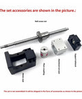 Top Rated SFU2005 And SFU2010 Ball Screw Set With Coupler, Support Block And Motor Bracket For Your CNC Machine Build Or DIY Project Upgrade parts displayed including motor seat, coupler, and ball screw.