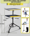 Rolling Tool Cart With Phone Stand And Portable Work Table For Your Garage Or Shop, adjustable height, shown in use by professionals