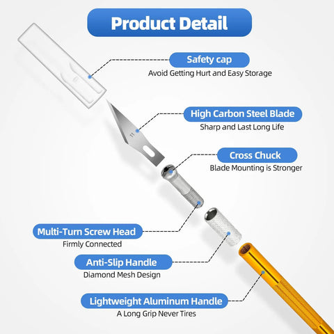 3 Piece Exacto Knife Kit With 30 Spare Blades Size 11 For Crafts Arts Modeling Scrapbooking And Stencil Projects Aluminum Handle Precision Cutting diagram