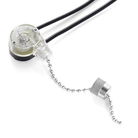 Close-up of Three Pack Zing Ear ZE109 Two Wire Ceiling Fan Pull Chain Light Switch Replacement, silver finish, with durable plastic shell.