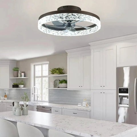19.7 Inch Ceiling Fan With Lights Dimmable LED 6 Speeds Reversible Blades Remote And App Control in modern kitchen