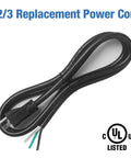 Heavy Duty 6 Foot 12 Gauge 3 Prong Power Cord Replacement For Home Appliances NEMA 5-15P Plug To Bare End SJT 12AWG Black