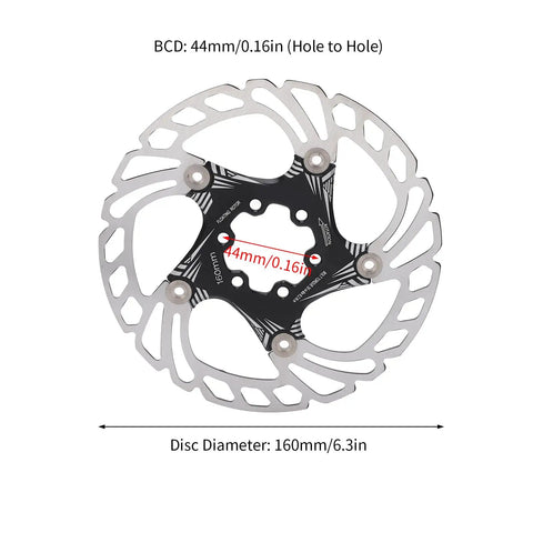 Front And Rear Disc Brake Kit For Road And Mountain Bikes Featuring Rapid Cooling Rotors And Dependable Stopping Power Built To Rip Trails And Shred Daily Rides In Matte Black, 160mm rotor with 44mm BCD.
