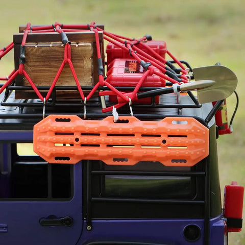 RC Crawler Accessories Kit For One Tenth Scale Rigs With Roof Box Wood Box Luggage Net Fuel Box Shovel Fire Extinguisher Recovery Board