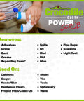 Person using PowerSCRUB Dual-Surface Cleaning Wipes for cleaning PVC pipe, list of stains and surfaces these wipes can tackle.