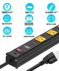 Heavy Duty 12 Outlet Power Strip With 6ft Cord And 1800 Joule Surge Protection, Wall Mountable, Wide Spaced Outlets Made To Handle Bulky Plugs
