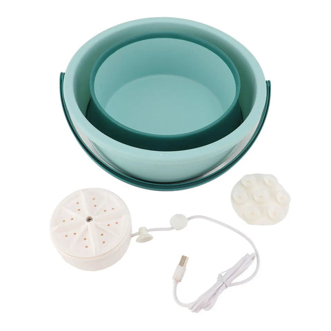 Foldable Portable Washing Machine Compact Mini Washer For Apartments Dorms And Travel Grab And Go with teal rubber basin.