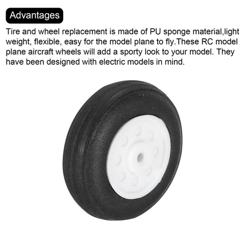Two Pack 1 Inch Outer Diameter RC Airplane Wheels Set for DIY Model Planes, Lightweight PU Sponge Tire Tail Wheel and Foam Wheel