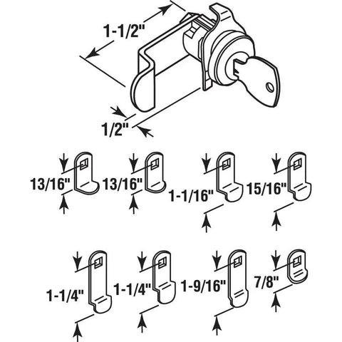 Diagram of Mailbox Lock Replacement For Several Brands With NA-14 Keyway, 9 Cams And Nickel Finish, dimensions labeled.