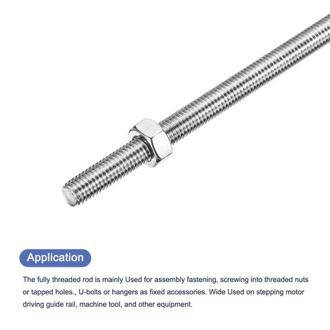 Close-up of 2 Pack M8 By 150Mm Fully Threaded Rods With 4 Hex Nuts 1.25Mm Pitch 304 Stainless Steel Heavy Duty Right Hand Threaded Rods