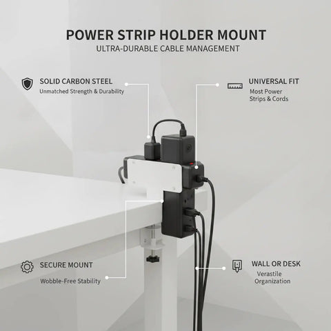 Carbon Steel Power Strip Mount Wall And Desk Bracket for Surge Protectors securing cables under a white desk