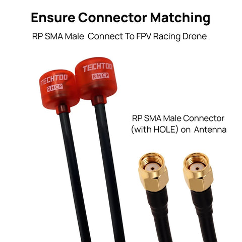 Beefed Up FPV Antenna For 5.8 GHz Drones And Goggles With RHCP 2.3 dBi RP SMA Connector, red antennas with connectors