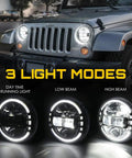 7 Inch LED Round Headlights For Jeep Wrangler JK JKU TJ LJ CJ Hummer H1 H2 Halo Ring DOT Approved High Low Sealed Beam