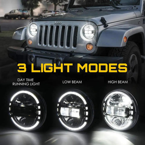 7 Inch LED Round Headlights For Jeep Wrangler JK JKU TJ LJ CJ Hummer H1 H2 Halo Ring DOT Approved High Low Sealed Beam
