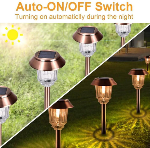 Six Pack Solar Pathway Lights Outdoor Dimmable 10 to 40 Lumens Waterproof IP65 Garden Landscape Lighting with auto on-off switch at night