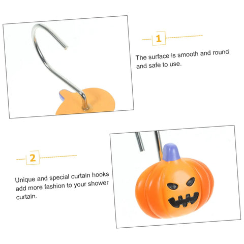 Halloween Shower Curtain Hooks Bat Pumpkin Ghost Design 12 Piece Set with smooth glide no snag durable rust resistant metal rings