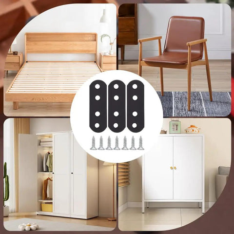 Heavy Duty Wood Bracket Kit With 20 Flat Metal Joining Plates Black 2.16 X 0.71 Inch And 80 Screws for furniture repair