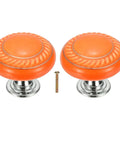 Two Pack Ceramic Cabinet Knobs 1.4 Inch Round Drawer Pulls With Mounting Screws Dope Modern Orange Cabinet Hardware For Kitchen Cabinets Closets And Dressers