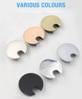 Set Of Two Bronze Desk Grommets Straight Up Sturdy Zinc Alloy Cable Management Covers with various colors for office use.