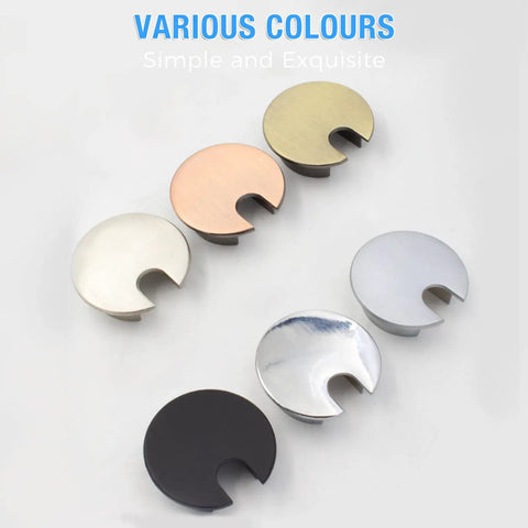 Set Of Two Bronze Desk Grommets Straight Up Sturdy Zinc Alloy Cable Management Covers with various colors for office use.