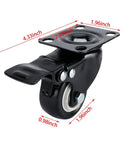 Side view of a 8 Pack 2 Inch Heavy Duty Swivel Plate Caster Wheel With Double Brake And PU Foam No Noise, showing dimensions