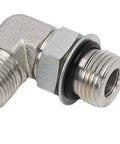 Solid Pro One Quarter Inch Hydraulic Adapter Fitting 90 Degree Elbow 37 Flare Male Thread To SAE ORB Male Interface High Pressure Connector J514 Fitment For Auto Rigs Heavy Duty Build Leak Proof Seal Works Great At Shops Gear Up Fast. 1/4-inch metal elbow fitting with O-ring and male threads