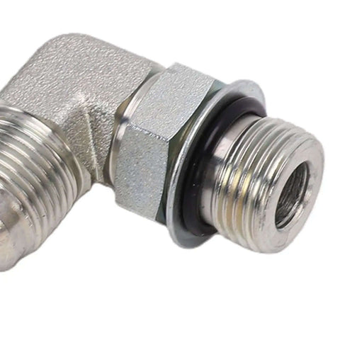 Solid Pro One Quarter Inch Hydraulic Adapter Fitting 90 Degree Elbow 37 Flare Male Thread To SAE ORB Male Interface High Pressure Connector J514 Fitment For Auto Rigs Heavy Duty Build Leak Proof Seal Works Great At Shops Gear Up Fast. 1/4-inch metal elbow fitting with O-ring and male threads