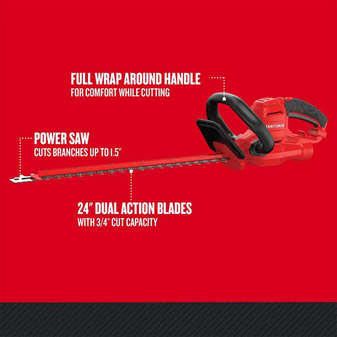 Close-up of 22 Inch Corded Hedge Trimmer With Power Saw Branch Cutter 3.8 Amp Motor Dual Action Blades 1.5 Inch Cut Capacity