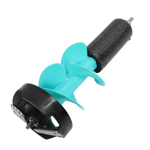 Cool 6 Inch Manual Ice Auger Drill With Floating Tube And Razor Sharp Nylon Bit For Easy Burrowing showing the auger's sharp nylon bit and floating tube.