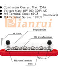Battle Ready Heavy Duty 12V Bus Bar And Ground Power Distribution Block 250A Marine Terminal Kit, polycarbonate with red base.